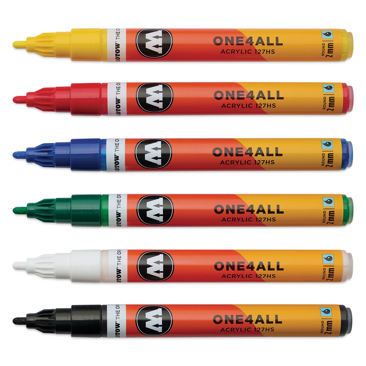 Molotow One4All Acrylic Markers - Set of 6, Basic 1 Colors, 2 mm